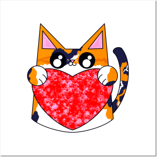 Rose The Calico Cat With Valentines Heart Posters and Art